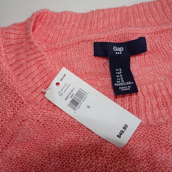 Gap Women's Open Knit Crew Neck Sweater Small NWT Pink 100% Cotton Tunic S - Picture 4 of 6